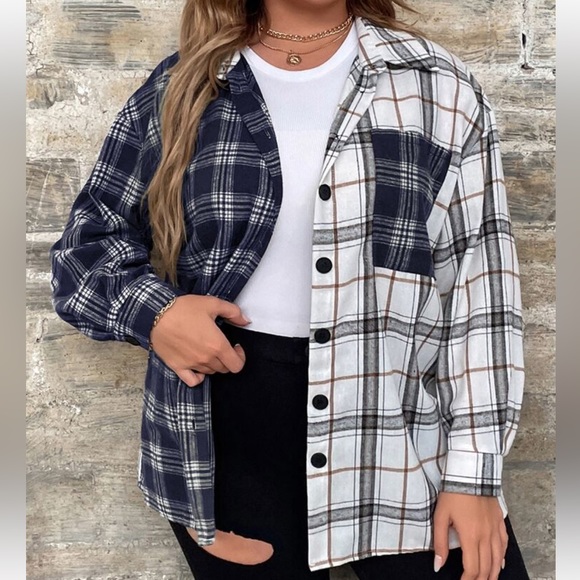 Classic Elegant Plus Size Plaid Button Down Shirt Top Blouse - Picture 13 of 16